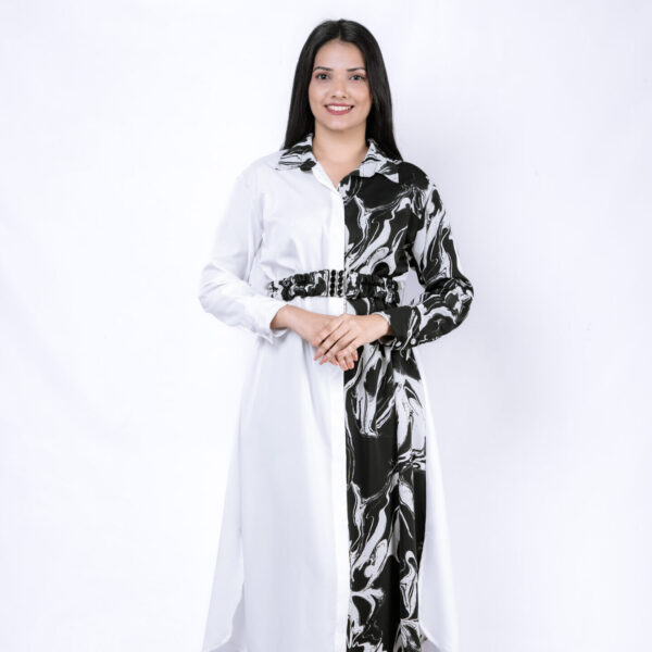 Monochrome Mosaic Two Tone Midi Dress